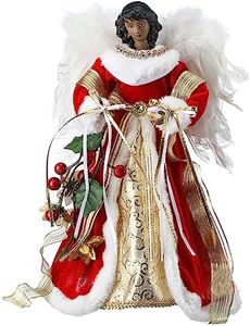 Retrowavy 12 Inch Black Angel Christmas Tree Topper Standing African American Black Angel Figurines Treetop for Decoration (Red,Stylish Style)