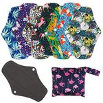 Reusable Menstrual Pads (7 in 1, 25.4cm 4 Layers), Bamboo Cloth Pads for Heavy Flow with Wet Bag, Large Sanitary Pads Set with Wings, Washable Overnight Cloth Panty Liners Period Pads