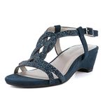 LONDON FOG Womens Macey Demi-Wedge Dress Sandals, Navy, 8 Wide