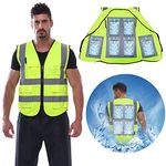 Cooling Safety Vest with 20Pcs Ice Packs - Ice Cooling Vest for Men Women Cool Vest for Hot Weather Work, Fluorescent Green, Large