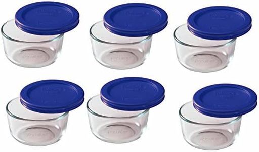 Pyrex Storage 1 Cup Round Dish, Clear with Blue Lid, Pack of 6 Containers