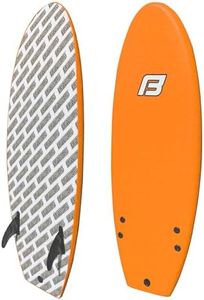 4'10" FUNBOARD Beginner Learning Softboard Surfboard Foam - Includes (2) Fins and a 6’ Foot Leash - Crocodile Skin Top Surface for Grip. Kids and Teenagers Orange