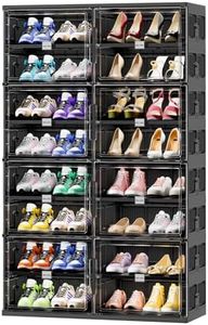 JEKO&JEKO 8 Tiers Foldable Shoe Rack Organizer Cabinet for Closet Entryway, Large Collapsible Shoe Storage Box with Magnetic Doors (Black)