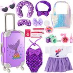 Travel Luggage Play Set for 18 Inch Doll Accessories and Furniture Doll Luggage Seat with Mermaid Doll Clothes Sunglasses Camera Toy Travel Pillow Travel Doll Playsets, Doll Not Included (Vivid Style)