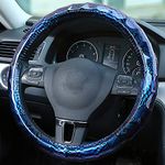 Blue Leather Steering Wheel Cover Snakeskin Crocodile Reflective Holographic Elastic Stretch Car SUV Wheel Protector Breathable Anti-Slip Steering Wheels Accessories for Men Women, Universal 15 inch