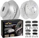 WEIZE Front Rear Truck & Tow Brake Kit, Carbon Fiber Ceramic Brake Pads & Drilled/Slotted Brake Rotors Set, Fit for Chevy Equinox GMC Terrain 2010-2017