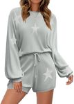 Ekouaer Knit Pajamas Set for Women Lounge Sets 2 Piece Long Sleeve Top and Shorts Pj Soft Sleepwear Cute Sweater Outfits Grey Star L