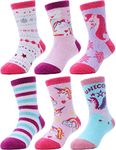 ANTSANG Kids Wool Hiking Socks for Toddlers Boys Girls Winter Thick Warm Heavy Thermal Cozy Crew Boot Socks 6 Pairs(Girl's Unicorn,4-7 Y)