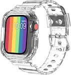 Fleshy Leaf Compatible for Apple Watch Series 7 Band with Case Bumper, Rugged Armor Women Men Clear Jelly Shockproof Protective Cover with Band for iWatch 7 SE 6 5 4 3 2 1 Case Soft TPU Protective Bumper Case with Crystal Transparent Band (38mm/40mm/41mm, Clear)