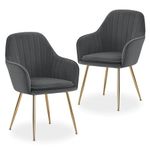 CHAIR DECOR Dark Grey Velvet Chair for Home | Modern Accent Armchair in Soft Velvet Fabric with Golden Legs | Set of 2 Premium Accent Chair for Living Room Bedroom Restaurent | Dark Grey, 2 pc