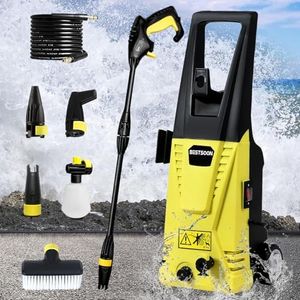 Bestsoon 3200PSI Electric Pressure Washer, 1900W High Pressure Washer with 5 Nozzles, Foam Cannon, Angled/Turbo/Brush Head, Electric Power Cleaner Machine with Spray Gun & Wheels, 5M Hose, 5M Cord