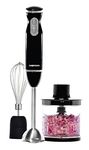 Chefman RJ19-BP-BLACK Hand Blender with Food Chopper and Whisk Attachments, Black