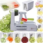 Brieftons 10-Blade Spiralizer: Strongest-and-Heaviest Vegetable Spiral Slicer, Best Veggie Pasta Spaghetti Maker for Low Carb/Paleo/Gluten-Free, with Blade Caddy, Container, Lid & 4 Recipe Ebooks