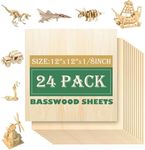 24 Pack 12"x12"Basswood Sheets 1/8",3mm Basswood for Laser Cutting,3mm Plywood Unfinished Wood Craft Wood for DIY Ornaments and Models Drawing Painting Engraving Wood Burning and Laser Cutting