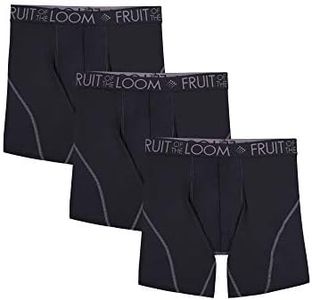 Fruit of the Loom Men's Breathable Boxer Briefs, Moisture Wicking Underwear, Assorted Color Multipacks, Performance Stretch - Black, Large