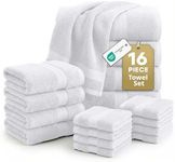 16 Piece Bath Towels Set - White Bath Towels, 100% Cotton Towels for Bathroom, Luxury Bath Towels, Highly Absorbent Shower Towels, 4 Bath Towels, 4 Hand Towels, and 8 Washcloths - White Towels