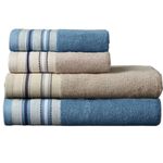 Glorio Luxurious 4 Towels Set -Exquisite Bamboo Cotton Essence - Antibacterial Towels Set with Hygiene Technology-Highly Absorbent Soft Bathroom Towels -Quick Dry Bath Sheet (Coffe Blue, Stylish line)
