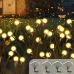 4 Pack Solar Firefly Lights Outdoor Garden Waterproof, 10 LED Swaying Solar Garden Firefly Lights, Dancing Fireflies Lights Decorative Outdoor for Path Fence Yard Patio Pathway (Warm White)