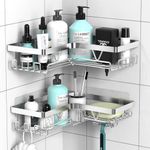 Kegii Corner Shower Caddy, Bathroom Shower Organiser, No Drilling Shower Shelf, Adhesive Shower Storage Rack, Stainless Steel Silver