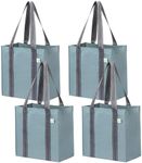 VENO 4 Pack Reusable Grocery Bags and Shopping Bags with Handles and Hard Bottom, Compact Convenience Size. Foldable, Durable, Heavy Duty Utility Tote - Perfect for Shopping Cart (Light Blue, 4 Pack)