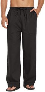 COOFANDY Mens Linen Loose Casual Lightweight Elastic Waist Yoga Beach Pants A- Black
