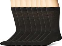 MediPEDS Men's 8 Pack Diabetic Extra Wide Crew Socks, Black, Shoe Size: 9-12