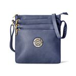 Woodland Leathers Crossbody Bags For Women, Multi Zipper Spacious Cross Body Bag Women With Adjustable Crossbody Strap, Golden decorated Women's Hobos & Shoulder Bags (Navy)