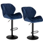 WOLTU Bar Stools Blue Bar Chairs Breakfast High Dining Stools for Kitchen Island Counter Bar Stools Set of 2 pcs Velvet Exterior/Adjustable Swivel Gas Lift/Steel Footrest & Base in Black