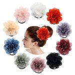 Cinaci 10 Pack Solid Handmade 4" Big Chiffon Flower Stretchy Rubber Elastics Hair Ties Ropes Hair Bands Headbands Rings Scrunchies Ponytail Holders Hair Accessories for Women Girls