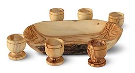 Communion Cups - The Lord's Supper - Olive Wood Natural Bread Tray with six Mini 1.5' Olive Wood Cups