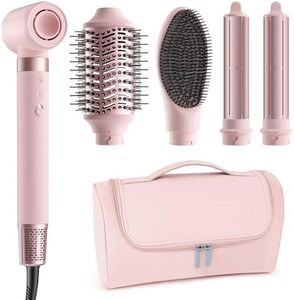 MESCOMB 5 in 1 High-Speed Hot Air Styler - Professional Frizz-Free Blow Dryer Brush, Fast Drying Hair Dryer, No Heat Damage - Curl, Volumize, Straighten with Travel Bag