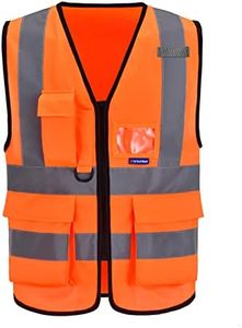 High Visibility Safety Vest Reflective, A-SAFETY, 3M Multi Pockets Working Vest, Working Uniform, Zipper Front,ANSI/ISEA Standards 7 Pockets Class 2, Orange