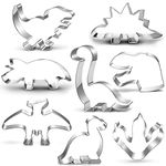 UKoosien Dinosaur Cookie Cutter Set, 8-Piece-Trex, Brontosaurus, Spinosaurus, Brachiosaurus, Triceratops, Dinosaur Head Footprint, Dinosaur Cookie Cutter Baking Mould for Kids Dinosaur Party