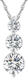 Three Stone Pendant Necklace for Women by Ginger Lyne Graduating Size Round Shape Cascading CZ White Gold Plated | 18" Chain Included |Gift for Her