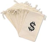 Juvale 12 Pack Dollar Sign Drawstring Gift Bags, Cowboy Pirate Theme Birthday Party Favor Canvas Pouches, 4.3 x 7 in