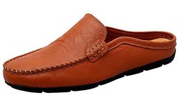 Go Tour Mens Mules Clog Slippers Breathable Punching Leather Slip on Shoes Casual Loafers Brown Size: 8 M US