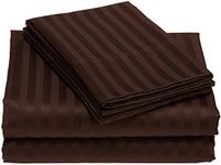 100% Egyptian Cotton,800 Thread Count 1 Piece Flatsheet with 2 Piece Pillow Cover, Soft and Silk Chocolate Stripe. Queen Size