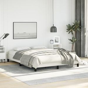 vidaXL Full Size Bed Frame with Plywood Slats, Platform Bed Frame, Faux Leather Upholstered Mattress Foundation, No Box Spring Needed & Easy Assembly, White, Without Mattress
