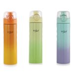 Sizzle Flip Top Modern Stainless Steel Water Bottle 1000 ML For Kids & Adults | Lightweight Leakproof Water Bottle with Press Button Mechanism for One Hand Use | ORANGE, GREEN, PURPLE (PACK OF 3 PC)