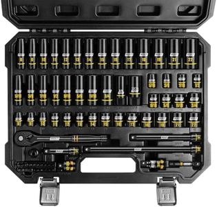 boen 3/8" Drive Impact Socket Set, 74PCS Metric (8-22mm) & SAE (5/16"-3/4"), 6-Point Deep Shallow Socket Set with Ratchet, Extension Bars, Spark Plug Sockets, Adapters, Yellow Embossed Marking, CR-V