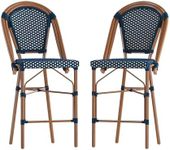 Flash Furniture Bordeaux Commercial Grade Bistro Counter Height Stool, Stackable Indoor/Outdoor Dining Stool, 26" High, Set of 2, Navy/White and Natural Finish