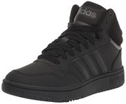 adidas Hoops 3.0 Mid Basketball Shoe, Black/Black/Grey, 2 UK Child