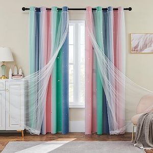 XiDi Pink Kids Curtains for Bedroom, Nursery Bedroom Blackout Curtain Blackout Fabric, Childs Room Decor Grey Green Curtains, Girls Curtains 72 inchs Long 34 inches Wide 1 Panel
