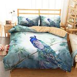 Meiju Duvet Cover 3D, Single Double Super King Size Bed Peacock & Bird Print 3 Pieces Quilt Bedding Set with Pillowcases Microfiber Ultra Soft Breathable Easy Care (Branches,200x200cm)