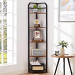 MNEETRUNG Corner Shelf, 5-Tier Industrial Corner Bookshelf, Freestanding Corner Shelf Stand with Metal Frame, Open Corner Plant Stand for Small Space, Home Office, Living Room, Bedroom, Brown