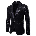 Cloudstyle Mens One Button Sequin Dress Suit Jacket Party Festival Tuxedo Sport Coat, Black, Large