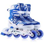 Adjustable Inline Skates for Girls Boys Beginners, Kids Roller Skates with All Illuminating Wheels (Blue, Medium-Big Kids(1-4 US))