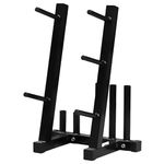 BodyRip Five Weight Plate and Five Bar Holder Rack for 1" Standard | Weight Plate, Barbell Bar, Dumbbell Bar | Home Gym Storage, Durable Steel Holder, Organizer, Space-Saving, Exercise Equipment