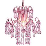 Q&S Mini Crystal Chandelier, Modern Pink Chandelier,Small Hanging Light Fixture for Princess Room,Dressing Room,Bathroom,Clothing Store,Salon,W11.8",1 Light E26.