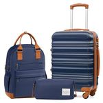 LONG VACATION Luggage Sets 20 in Carry on Suitcase ABS Handshell Luggage 3 Piece Set with TSA Lock Spinner Wheels (NAVY, 20 INCH（BP）)